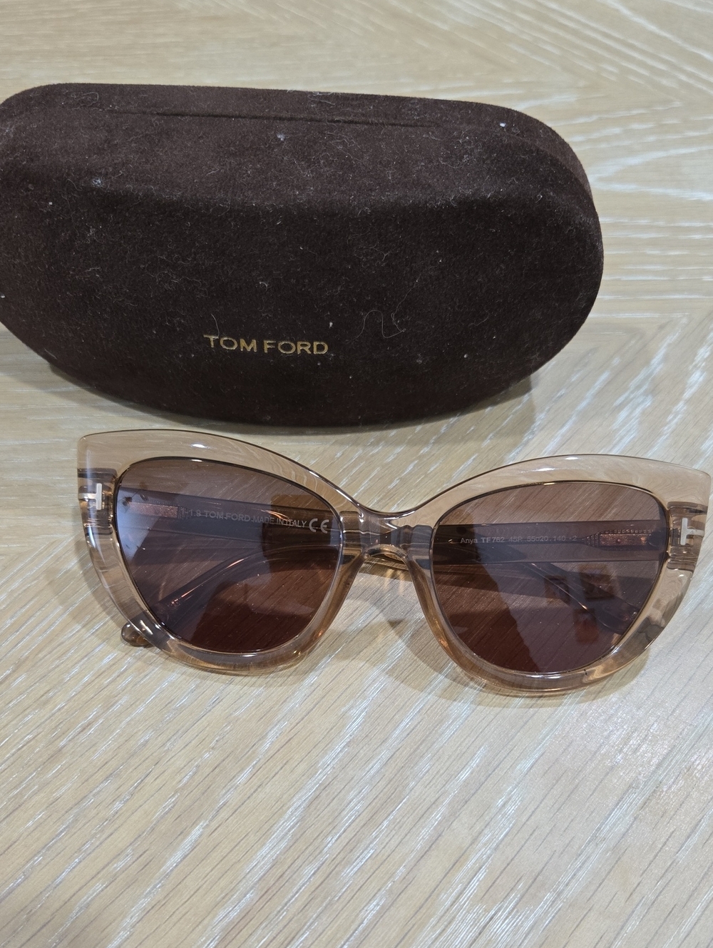 Tom Ford Beige/Clear Cat-Eye Sunglasses with Brown Lenses